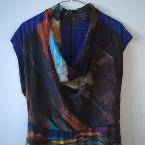 Ted Baker Abstract Print Cowl Neck Midi Dress